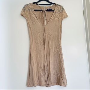 NWOT ASOS Reclaimed Vintage Nude Lace Sleeves Slip Dress